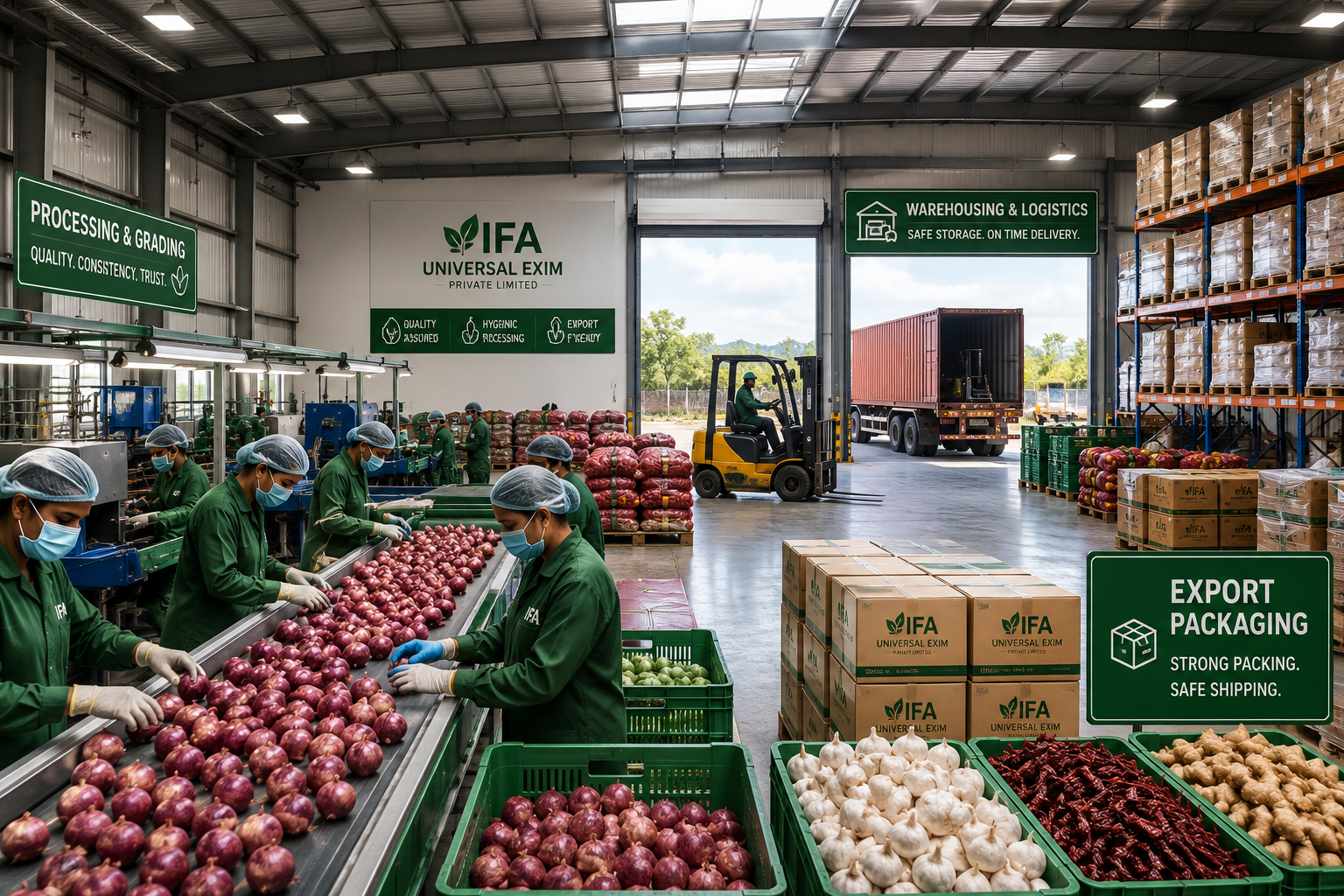 Modern agricultural warehouse, grading facility and export logistics infrastructure